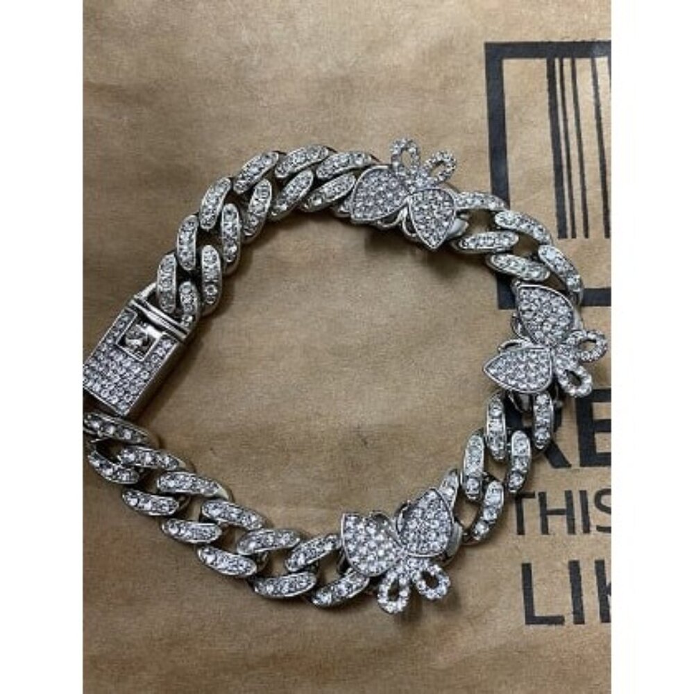 New Shiny Rhinestone Butterfly Anklet Hip Hop Cuban Link Ankle Chain Bracelet
